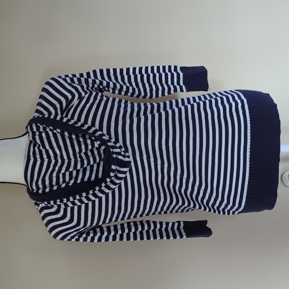 Gap Striped Hooded Uniform Sweater SMALL TALL Navy Blue White - Picture 7 of 16